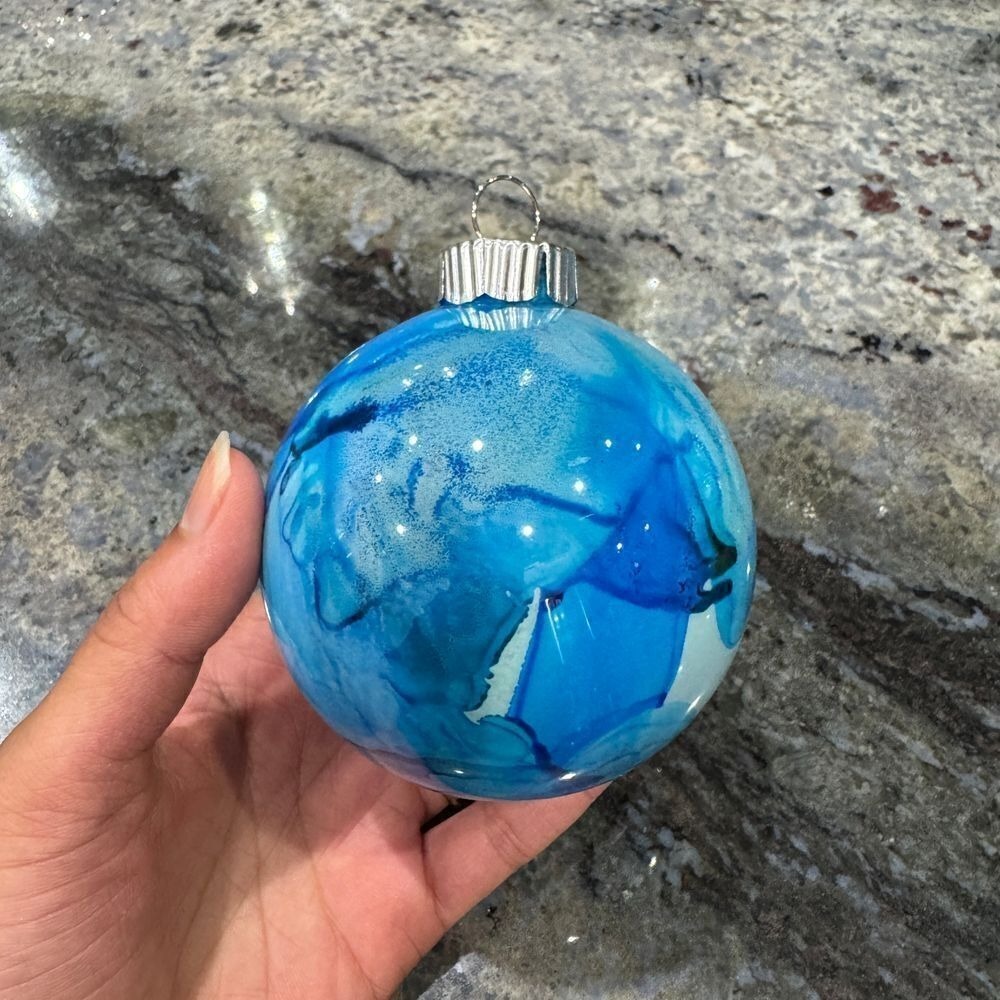 Handpainted Blue Christmas Ornaments Set of 3 Holiday Tree Decorations B - Picture 5 of 5